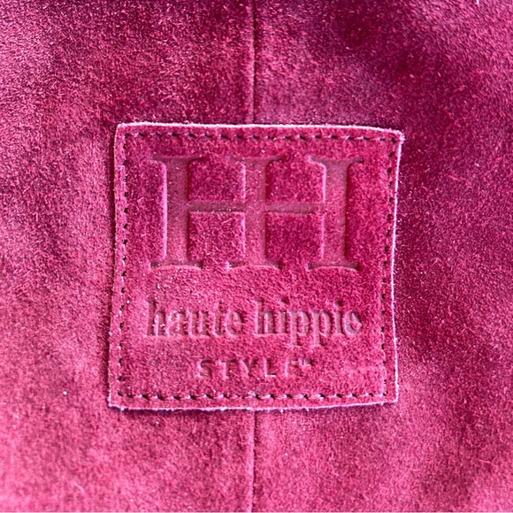 Haute Hippie Fringe Suede Bucket Bag Burgundy / Wine Boho Slouchy design ⭐️NWT⭐️ - Picture 2 of 15